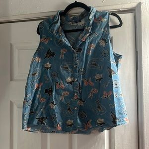 Vintage 90s western button down denim sleeveless